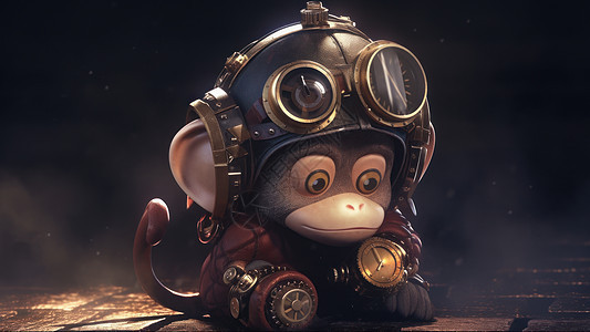 头戴帽子可爱的蒸汽朋克小猴背景图片