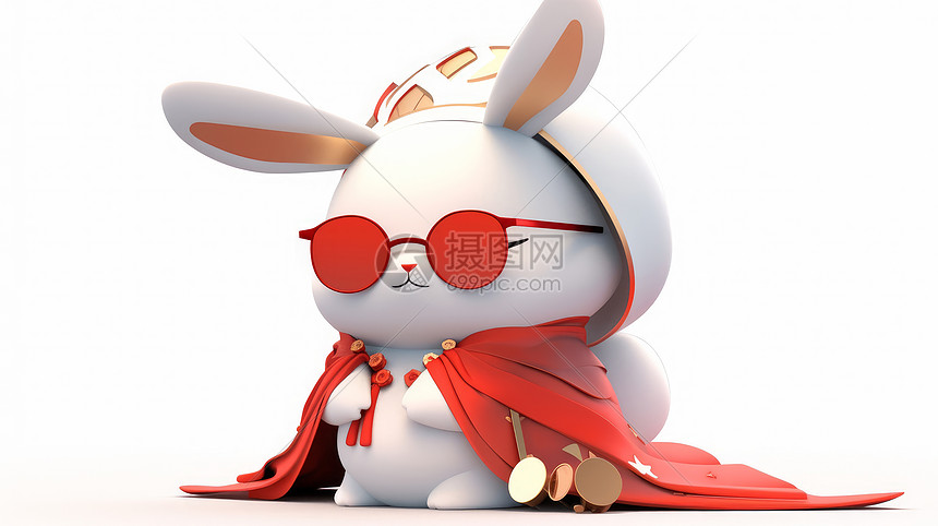 穿着红色斗篷戴着墨镜的小白兔图片