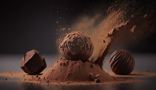 美味的裹满可可粉的黑巧克力图片
