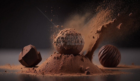 美味的裹满可可粉的黑巧克力图片
