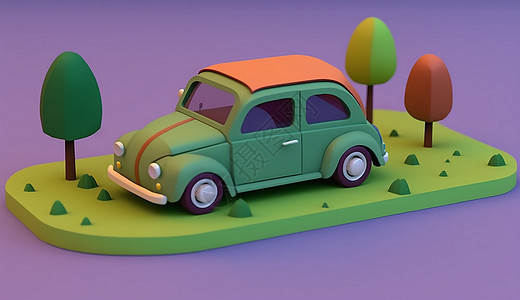 草地上绿色的汽车模型图片