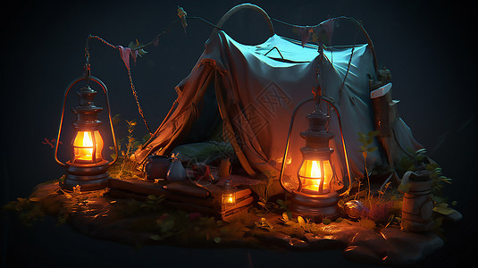 油灯旁的小帐篷背景图片