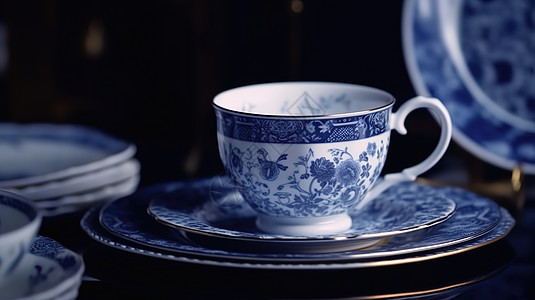 中式贵气精致的陶瓷杯子餐具图片