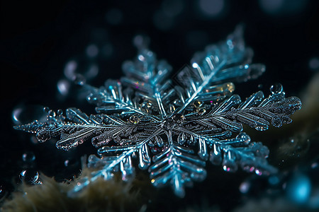 晶莹剔透的雪花微距图片