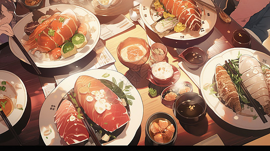 手绘美味的日式餐饮食物图片