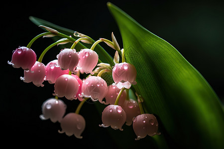 粉色铃兰花上的水珠图片