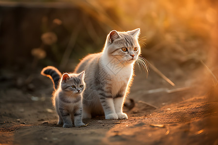 夕阳下发光的小猫咪背景图片