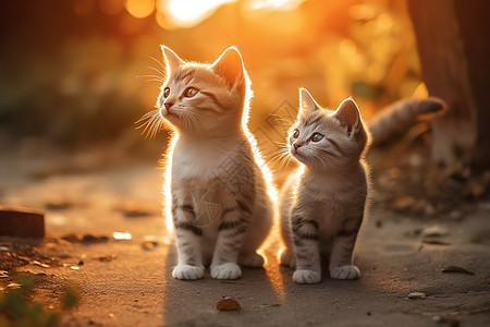 黄昏两只可爱的小猫背景图片
