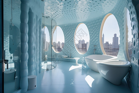 浅蓝色公寓未来派超豪华设计风格图片