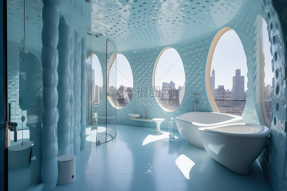 浅蓝色公寓未来派超豪华设计风格图片