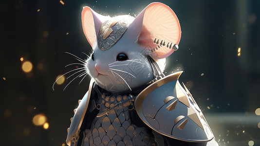 大耳朵穿着盔甲的可爱的小白鼠图片