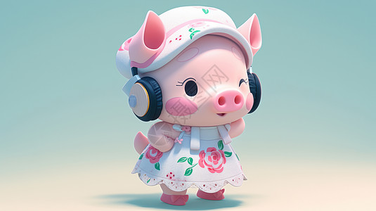 卡通穿小花裙的可爱的小猪图片