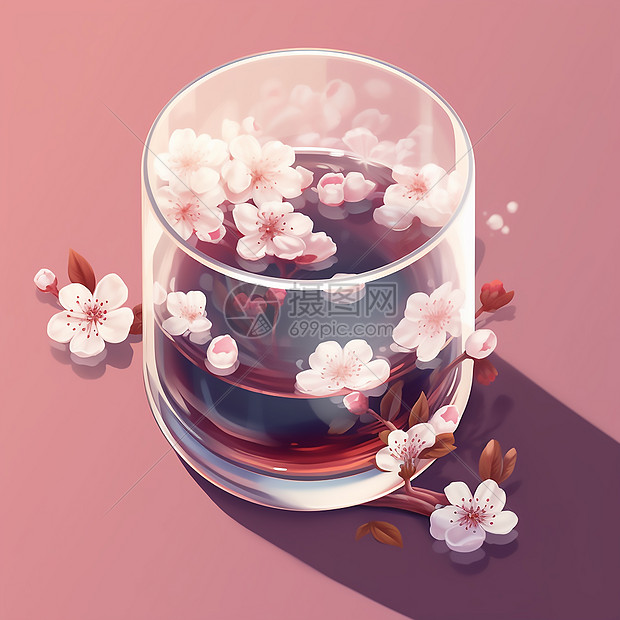 咖啡和樱花玻璃杯图片