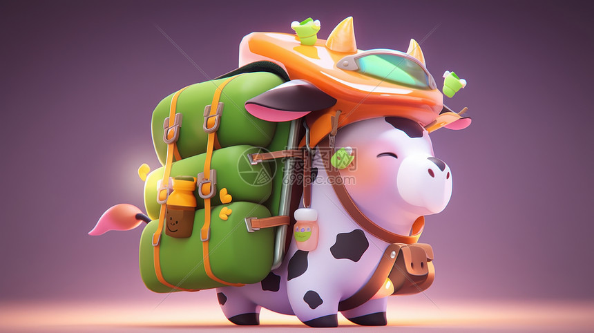 背着背包去旅行的可爱卡通小奶牛图片