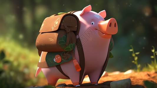 背着包去徒步的卡通小猪背景图片