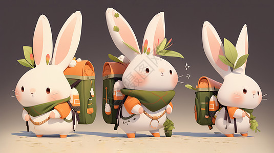 背着包可爱的卡通小白兔背景图片
