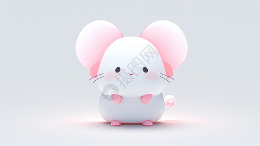 粉色耳朵的可爱的卡通小白鼠图片