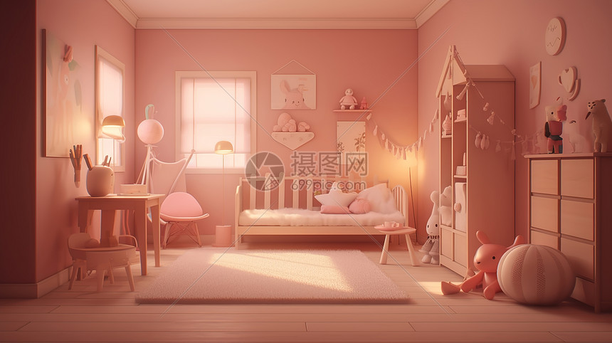 粉色儿童卧室图片