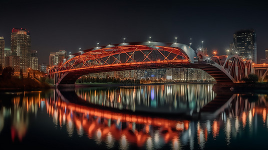 夜晚亮满霓虹灯的桥梁图片
