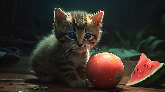 小猫和水果图片