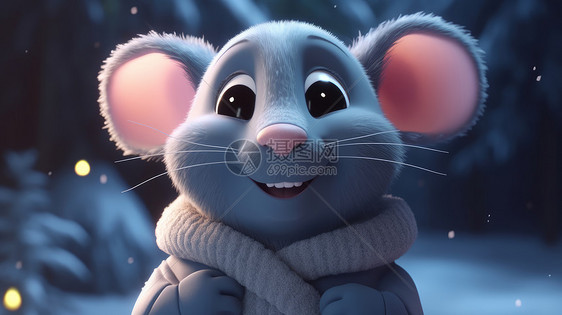 灰色大耳朵立体小老鼠微笑头部特写图片