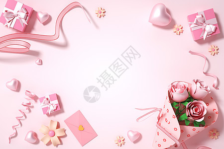 粉色花朵礼盒背景背景图片