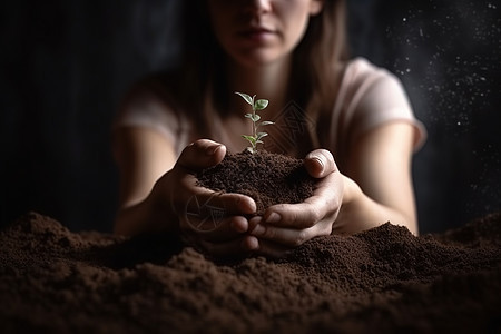 手捧新芽植物照片图片