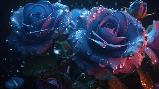 幽暗的蓝色玫瑰花图片