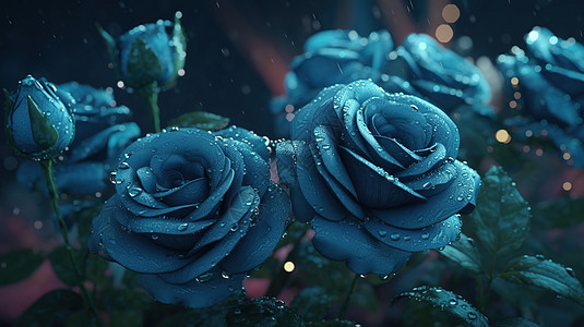 刚下过雨蓝色多头玫瑰花背景图片