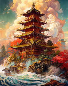 色彩缤纷寺庙 3D 风景风格图片