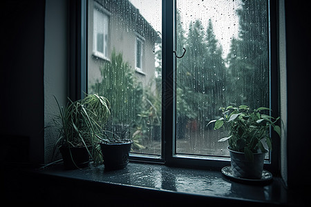 窗外下雨玻璃上的水珠图片