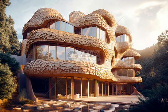 酒店建筑极简主义风格3D图片