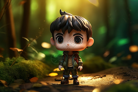 3D可爱的男孩森林背景背景图片