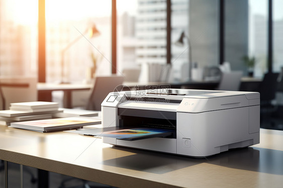 桌面上摆放一台打印机图片