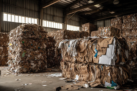回收厂的废纸堆图片