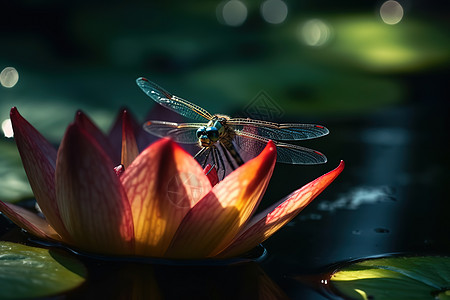 夏日荷花上的蜻蜓图片