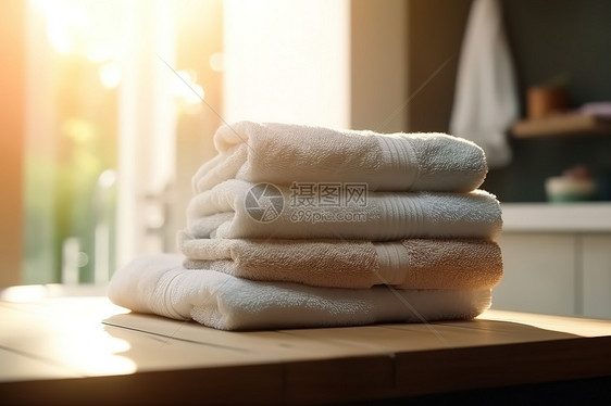 浴室里柔软的毛巾图片