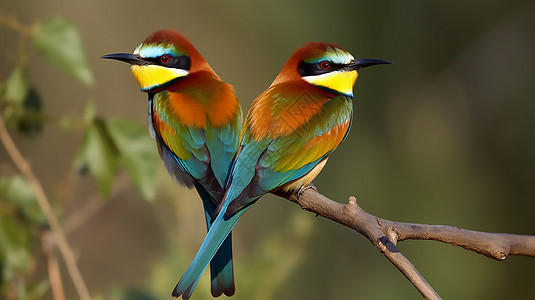 两只彩色的食蜂鸟图片