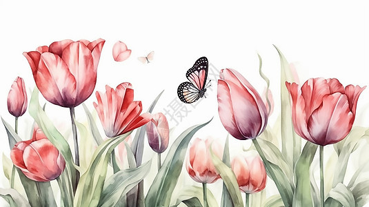 蝴蝶花卉插画图片