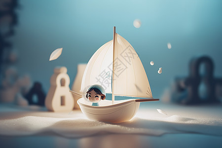 可爱3D小人在船上背景图片