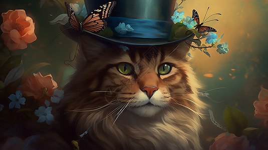 优雅戴帽子的猫咪背景图片