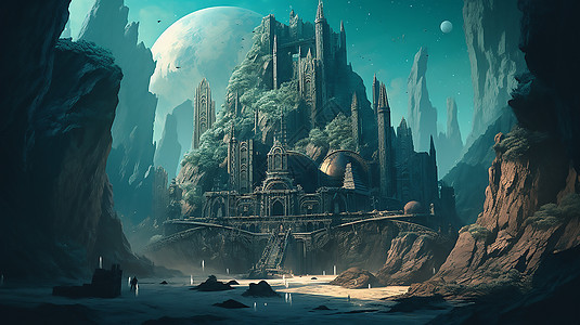 冷色梦幻城堡背景图片