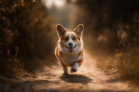 乡间小路奔跑的小狗图片