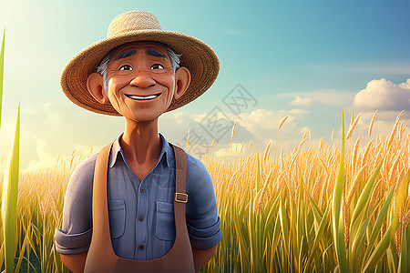 收割水稻稻田里等待收割的农民叔叔插画