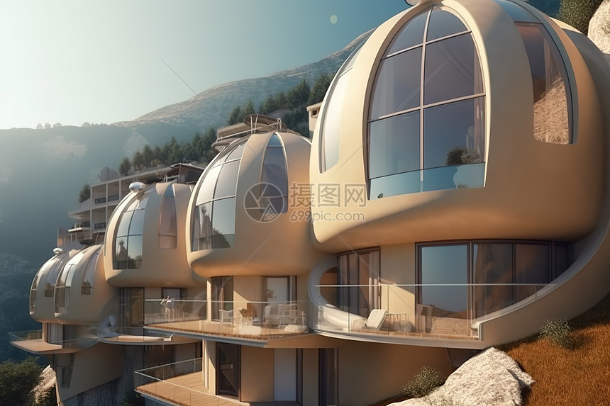 淡米色未来主义泡沫型公寓设计图片