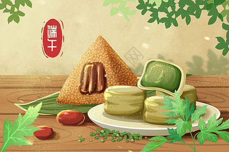 端午节传统美食绿豆糕插画图片