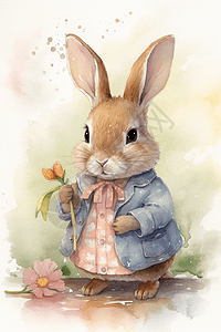 拿着花的兔子背景图片