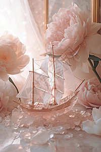 粉水晶帆船图片