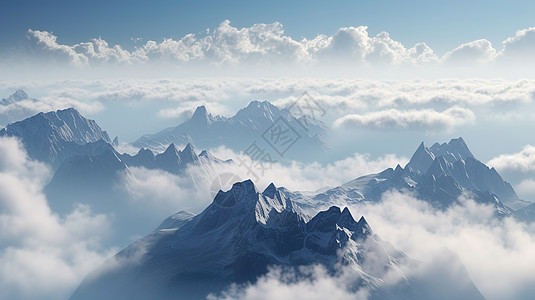 云中连绵不绝的山脉图片
