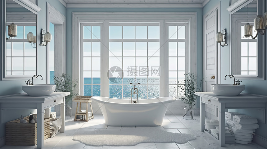 白色海边浴室图片